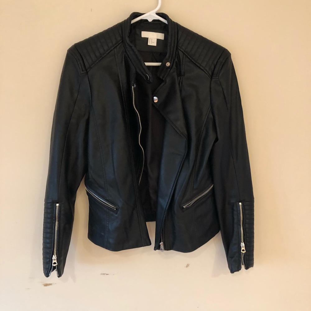 Black faux leather biker jacket